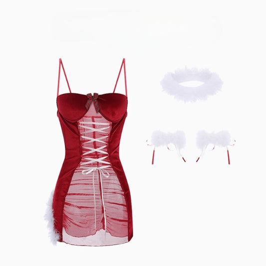 Backless velvet mesh nightgown