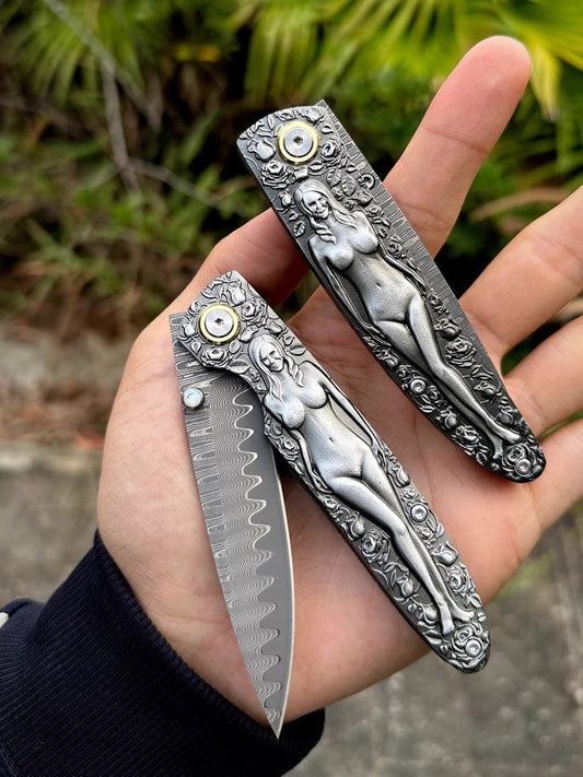 A Masterpiece Featuring Damascus Steel and Musa Goddess Design