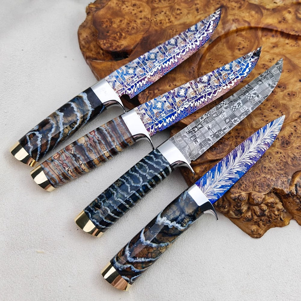 The Feather Pattern Damascus Hunting Knife Collection