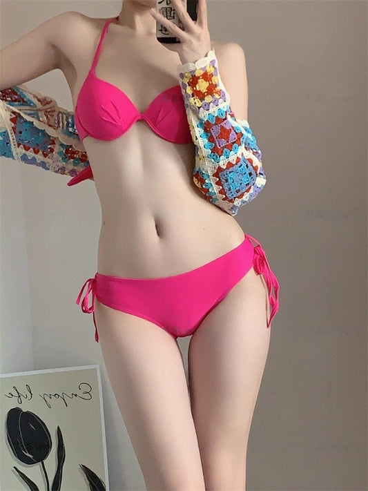 The Siren's Whisper: Unveiling the Rose Pink Bikini Three-Piece Set