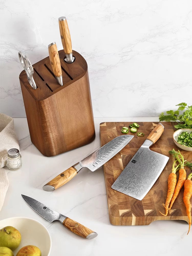73 Layer Damascus Steel Knife Set with Olive Wood Handle