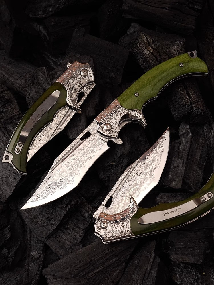 Damascus Steel Folding Knife- Japanese VG10 - Tengu