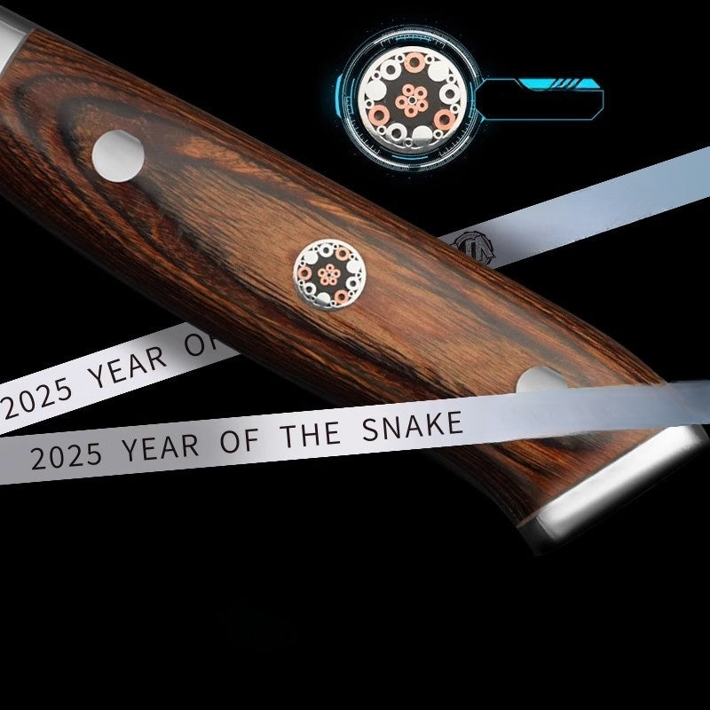 Damascus Santoku Knife with Golden Wood Handle