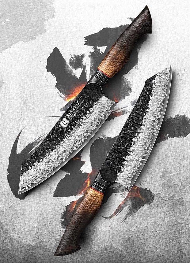 Chef's Kiritsuke | Santoku Knife | Damascus Steel | Ink Hammer Series