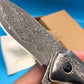 Folding Knife | Damascus Pattern Steel | Desert Ironwood Handle | Yellow Dragon