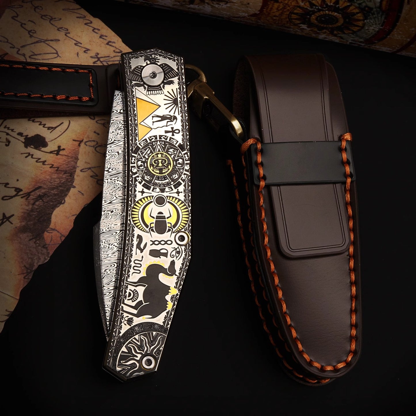 Damascus Steel Folding Knife -Swedish Powder- Collectible Level