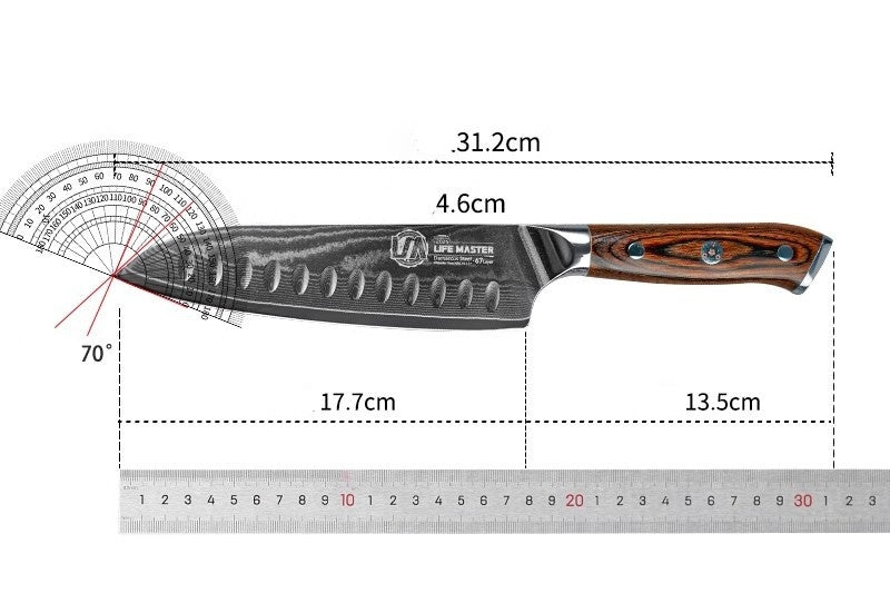 Damascus Santoku Knife with Golden Wood Handle