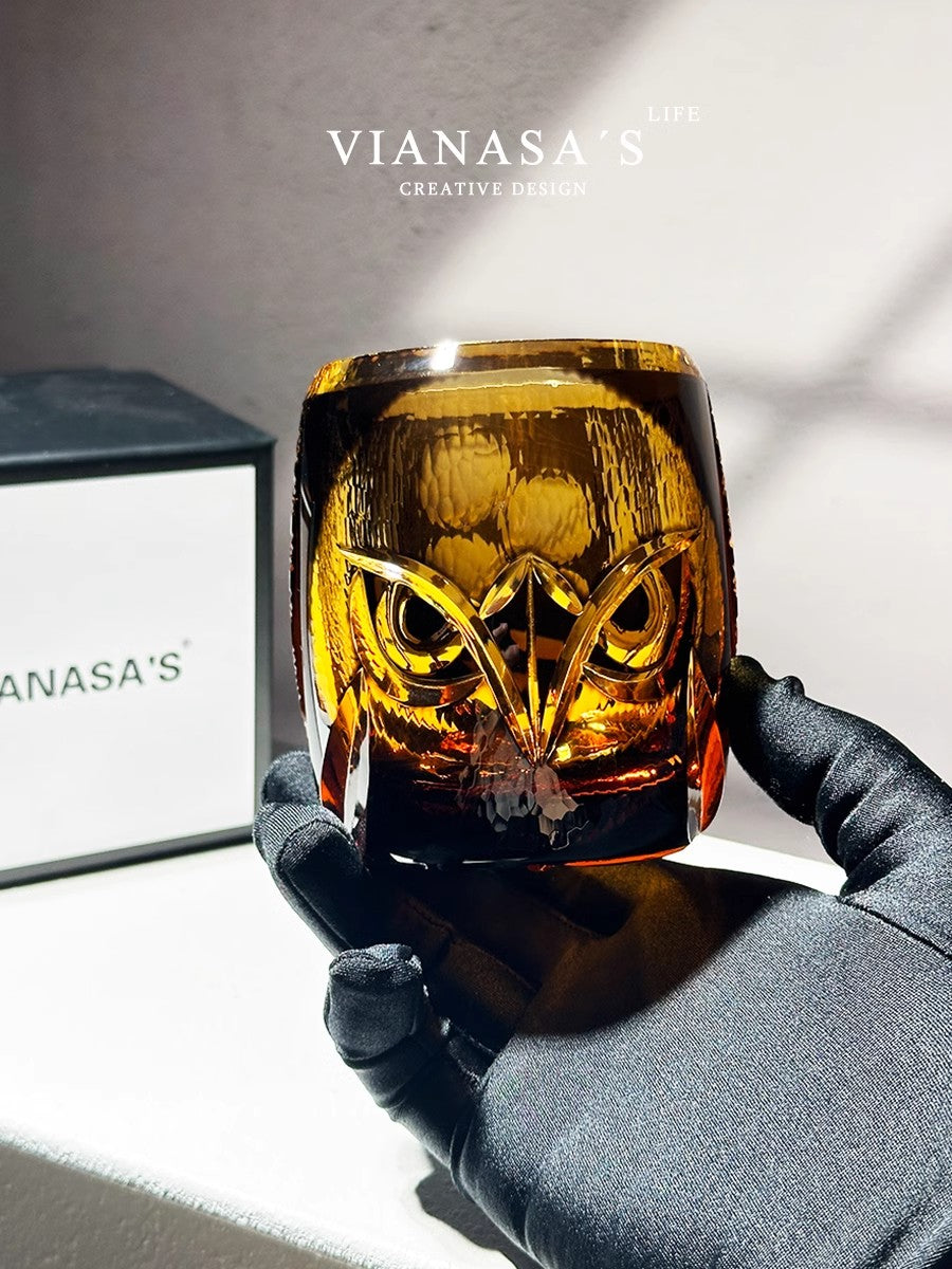 VIANASA'S Edo Kiriko Owl Whiskey Glass - Goglasscup