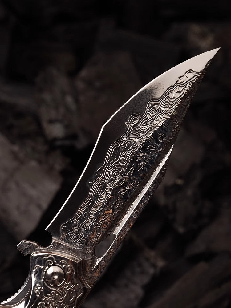 Damascus Steel Folding Knife- Japanese VG10 - Tengu
