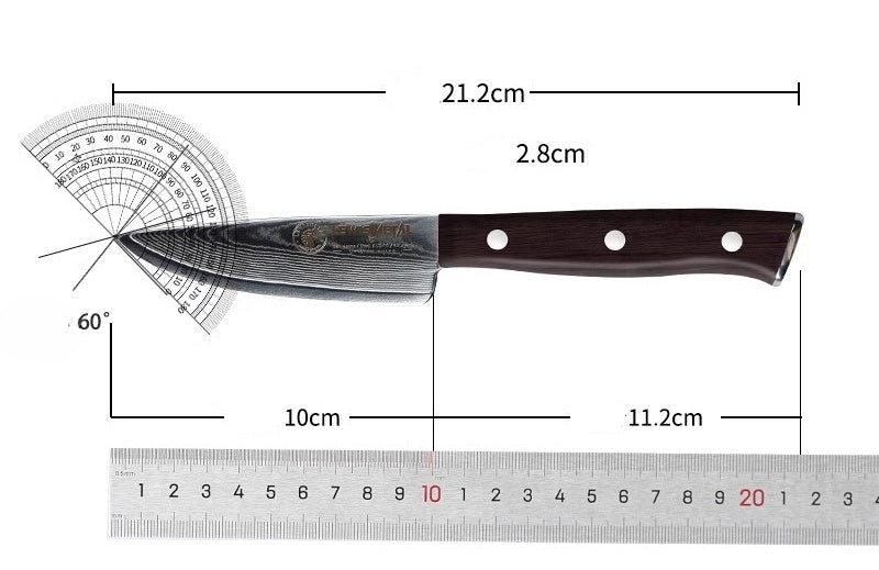 Damascus Paring Knife AUS-10 with Ebony Handle