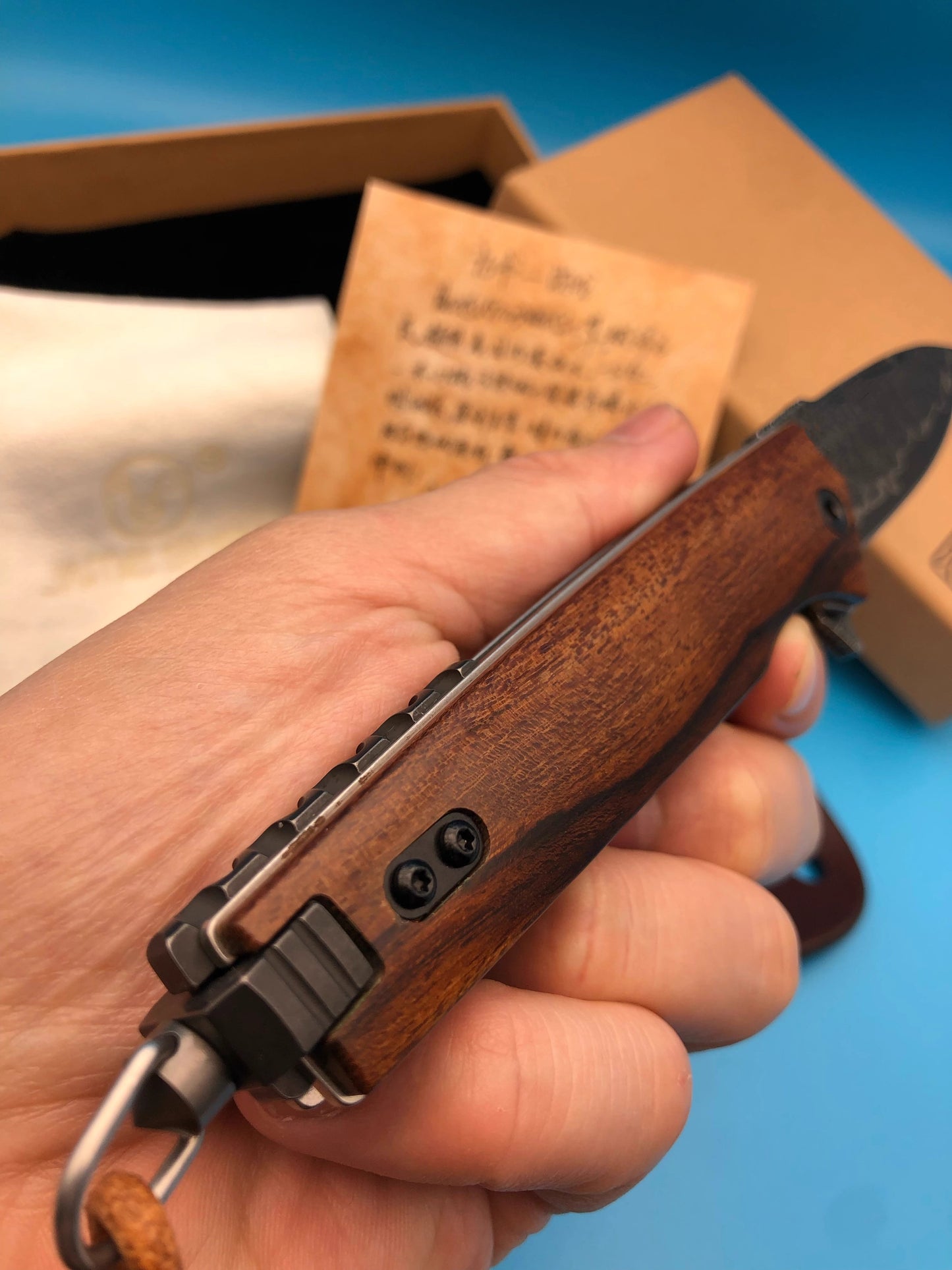 Folding Knife | Damascus Pattern Steel | Desert Ironwood Handle | Dalong