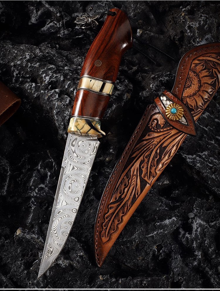 Swedish Powder Damascus Steel Outdoor Survival Knife | Divine Art