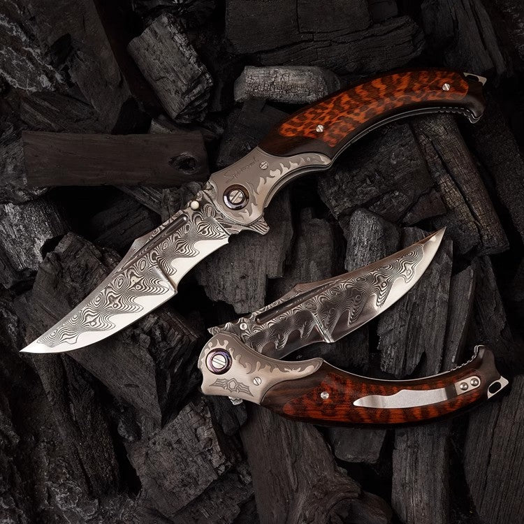 Damascus Handmade Folding Knife- Night Devil Knight