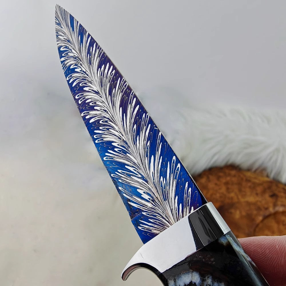 Feather Pattern Damascus Steel Hunting Knife Collection Level