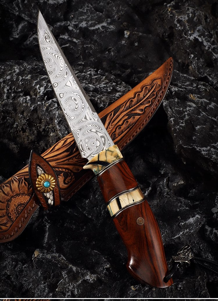 Swedish Powder Damascus Steel Outdoor Survival Knife | Divine Art