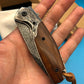 Folding Knife | Damascus Pattern Steel | Desert Ironwood Handle | Yellow Dragon