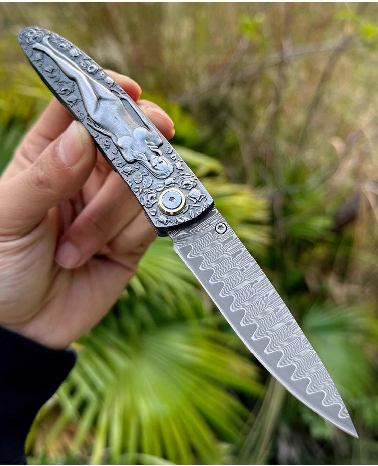 Pocket Knife| Damascus Steel  | Musa Goddess