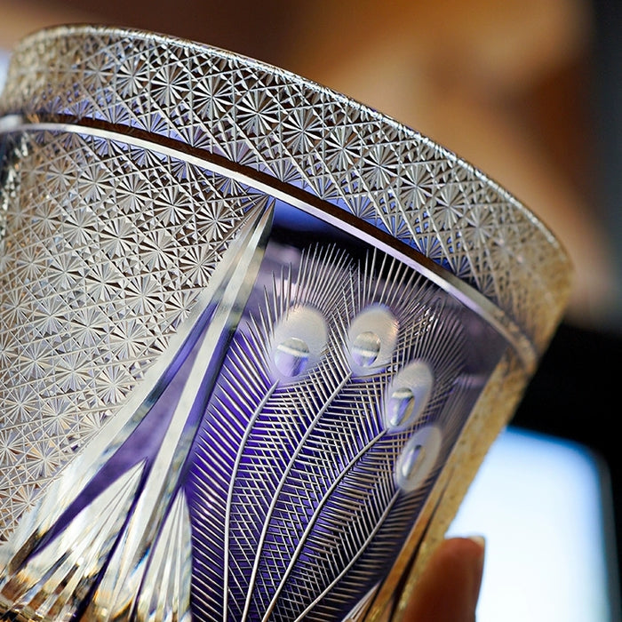 Edo Kiriko Handcrafted Violet Peacock Whisky Glass - Crystal Glass GoGlassCup