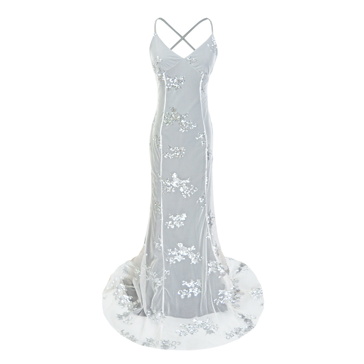 A-line V-Neck Floor-Length Stretch Floral Bridesmaid Dress