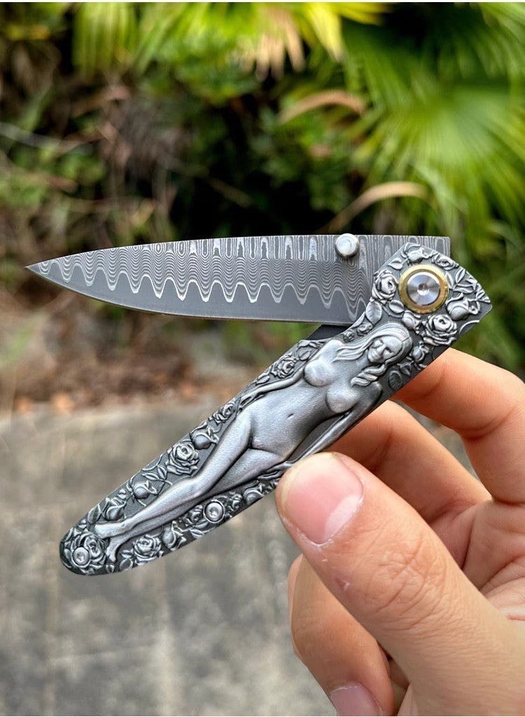 Pocket Knife| Damascus Steel  | Musa Goddess