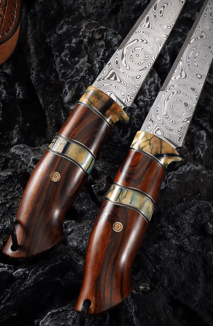 Swedish Powder Damascus Steel Outdoor Survival Knife | Divine Art