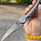 Damascus Steel Feather Pattern Folding Knife High Hardness