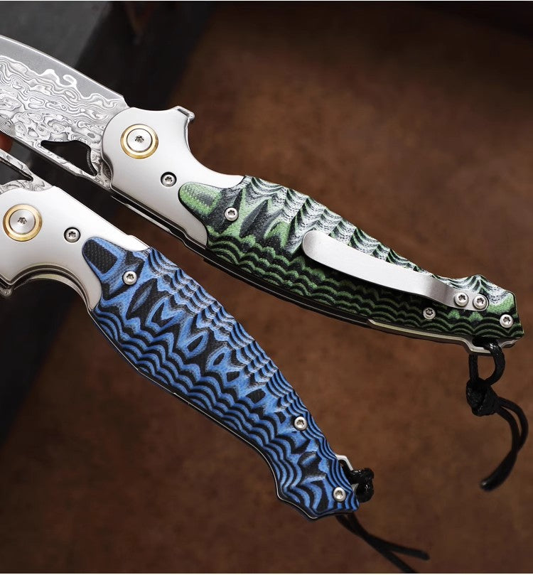 Folding Knife | Damascus Steel | Flying Fish