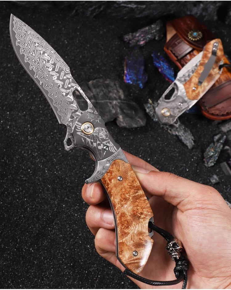 Damascus Steel Knife Outdoor Folding Knife- Flying Eagle