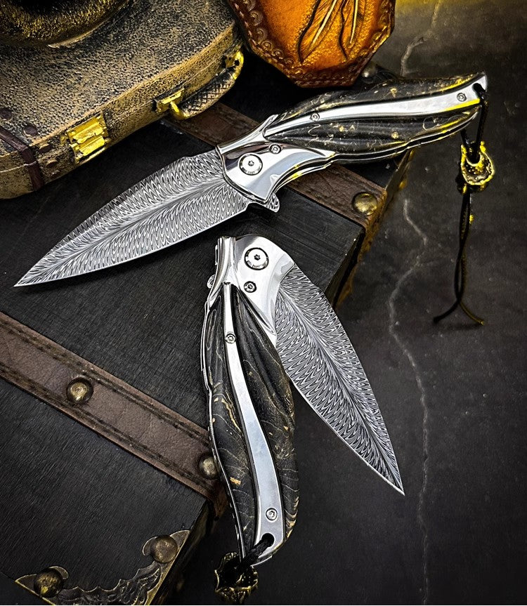 Feather Pattern | Forged Folding Knife | Hunting Knife