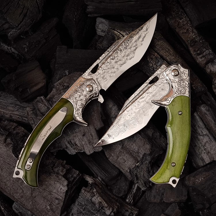 Damascus Steel Folding Knife- Japanese VG10 - Tengu