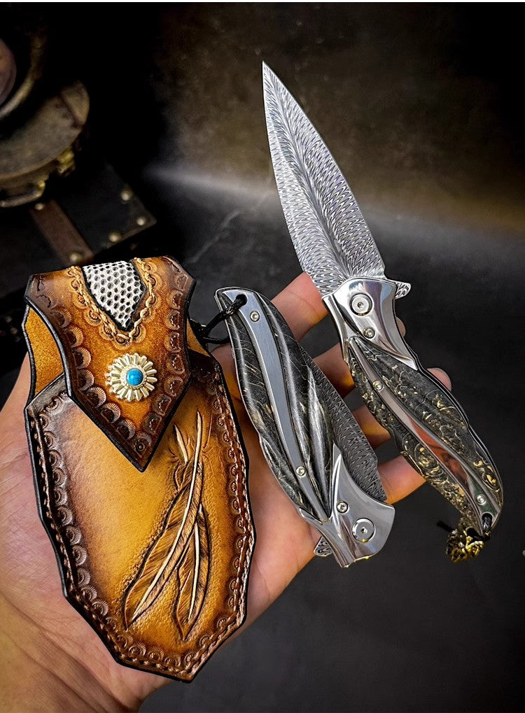 Feather Pattern | Forged Folding Knife | Hunting Knife
