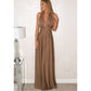 A-line One Shoulder V-Neck Halter Floor-Length Mesh Bridesmaid Dress