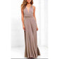 A-line One Shoulder V-Neck Halter Floor-Length Mesh Bridesmaid Dress