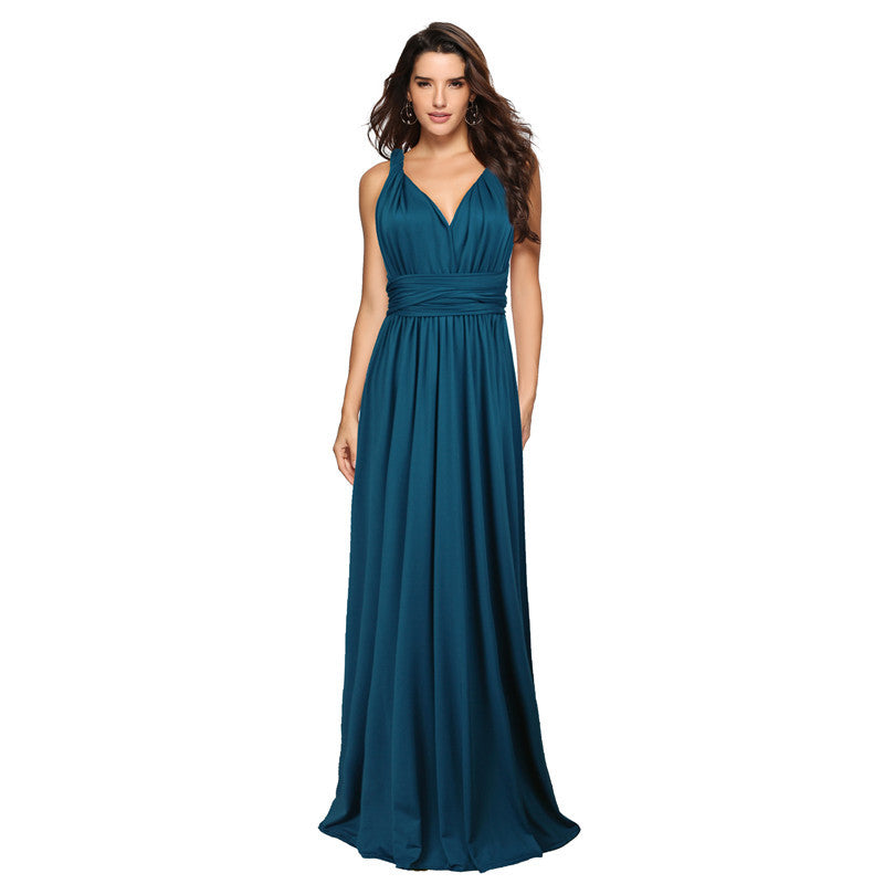A-line One Shoulder V-Neck Halter Floor-Length Mesh Bridesmaid Dress
