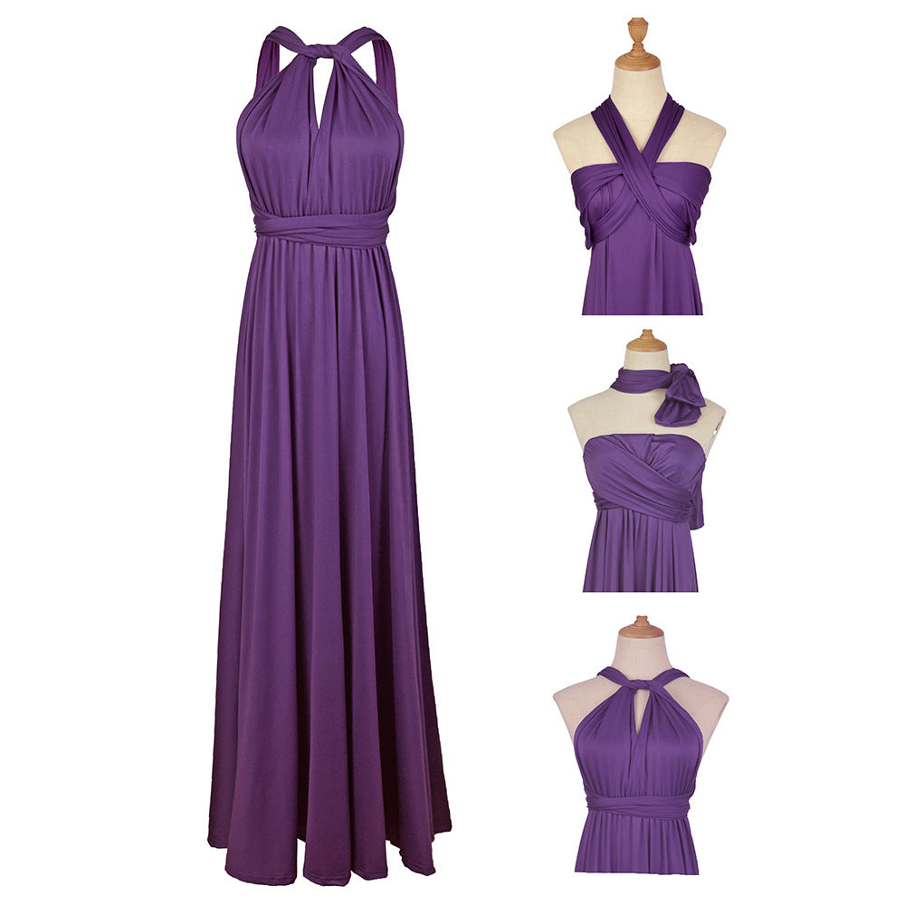 A-line One Shoulder V-Neck Halter Floor-Length Mesh Bridesmaid Dress
