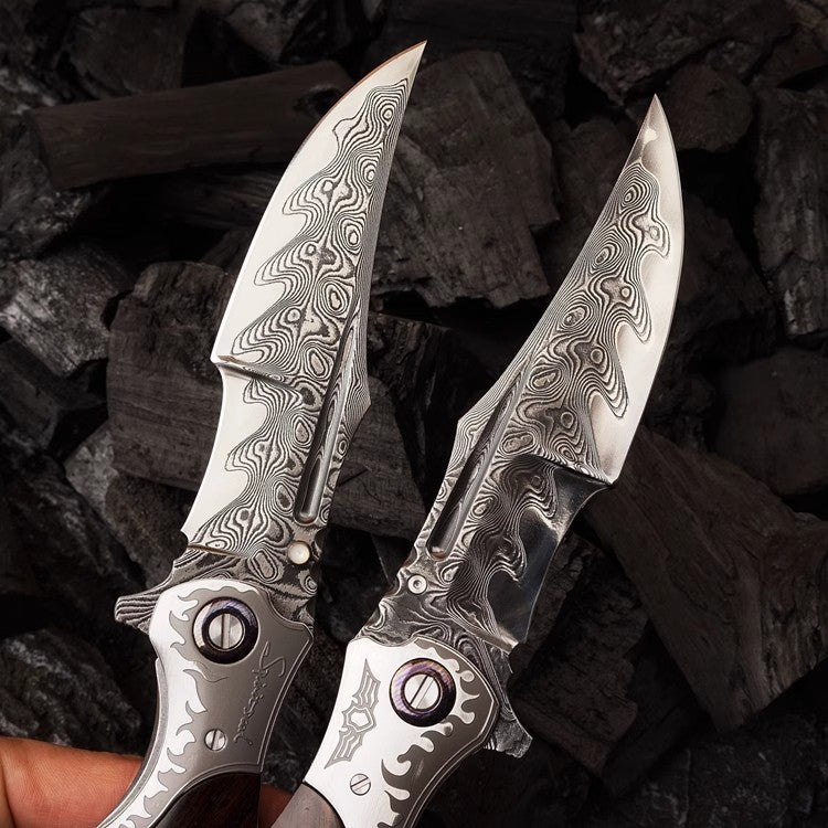 Damascus Handmade Folding Knife- Night Devil Knight