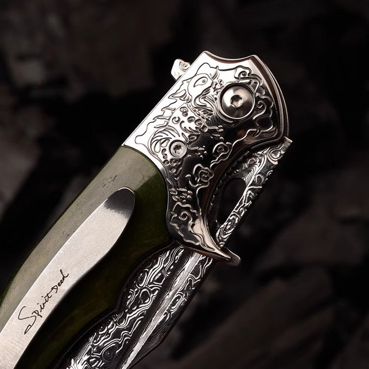 Damascus Steel Folding Knife- Japanese VG10 - Tengu