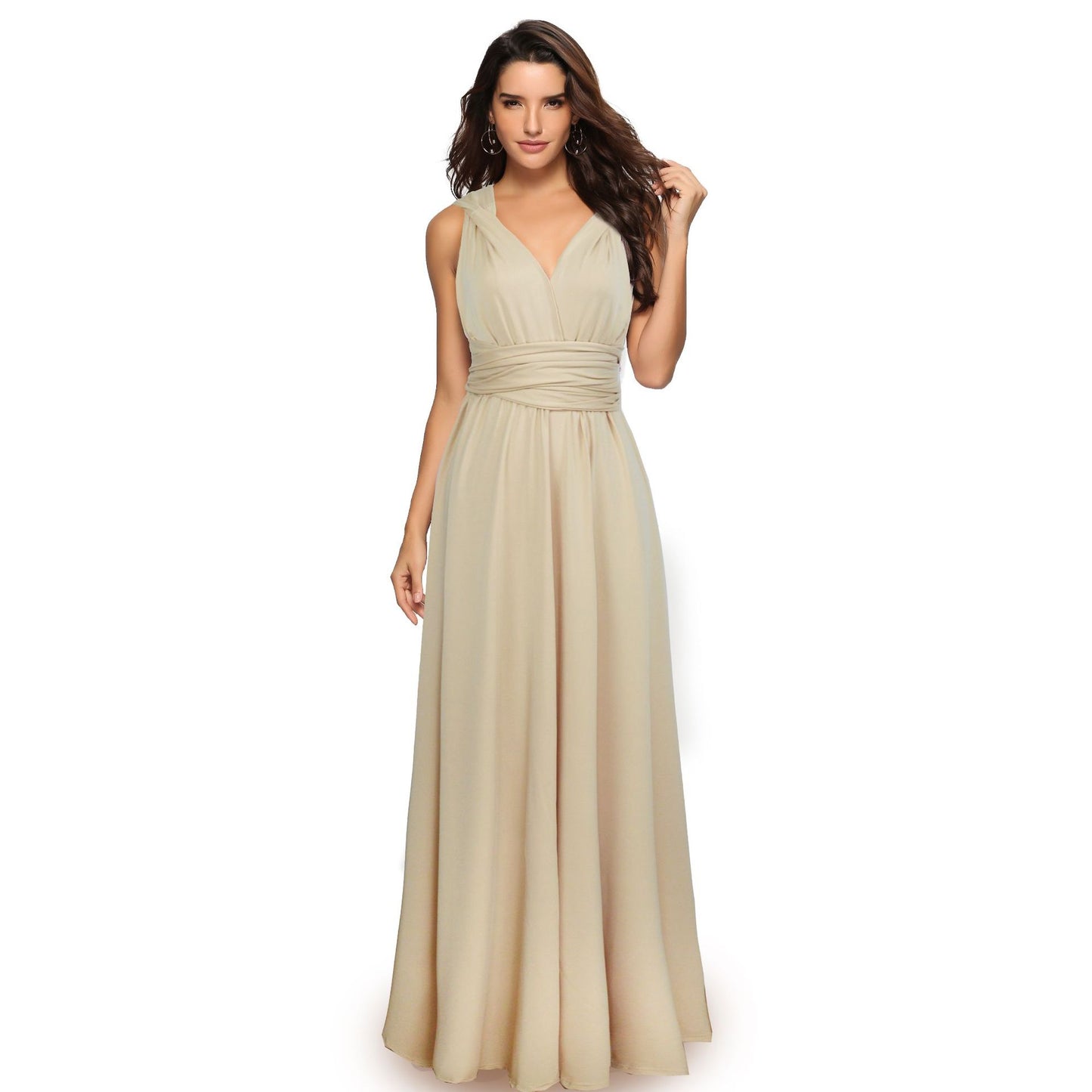 A-line One Shoulder V-Neck Halter Floor-Length Mesh Bridesmaid Dress