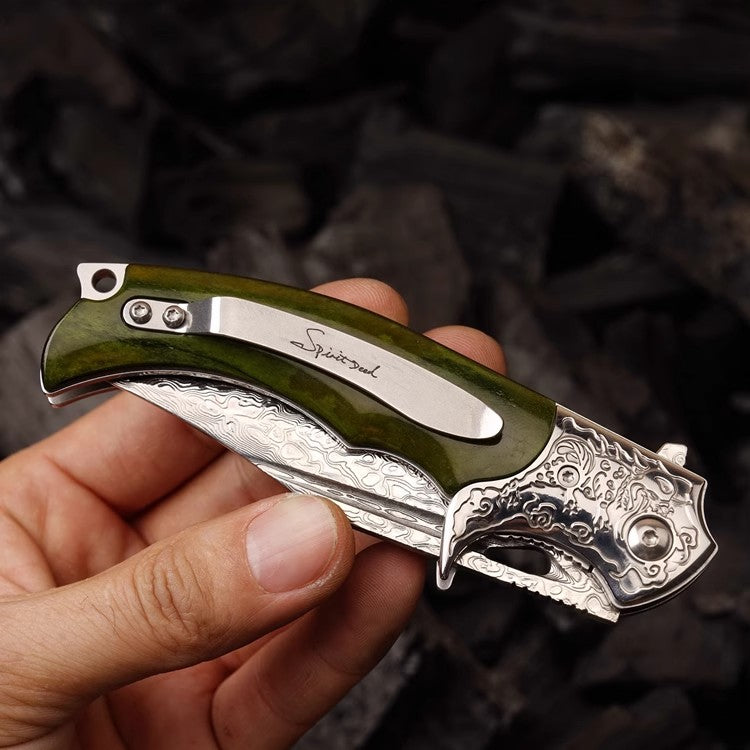 Damascus Steel Folding Knife- Japanese VG10 - Tengu