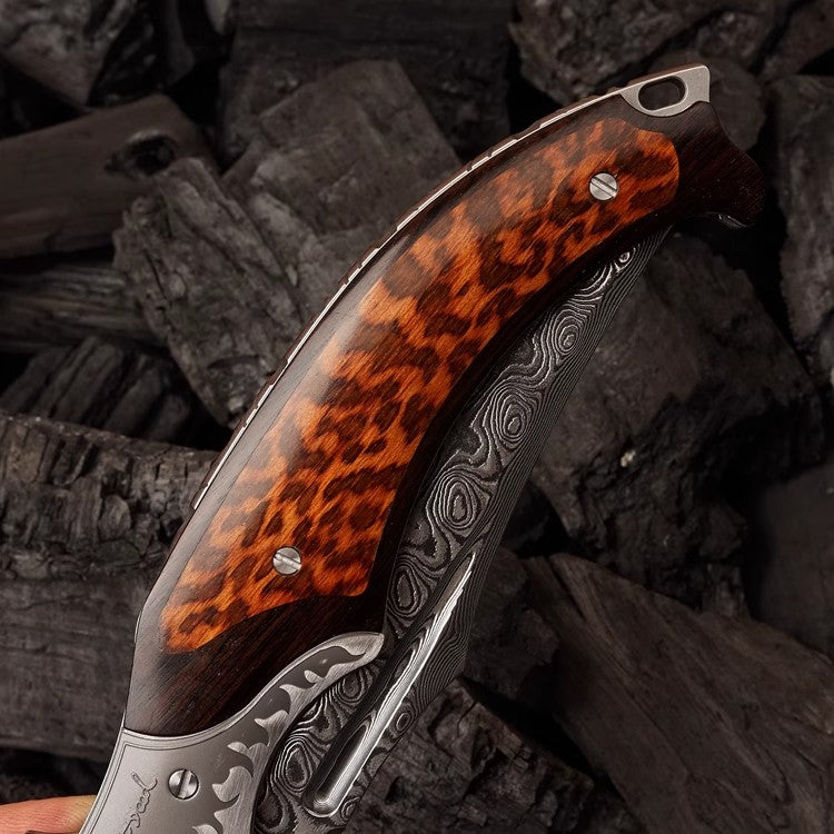 Damascus Handmade Folding Knife- Night Devil Knight