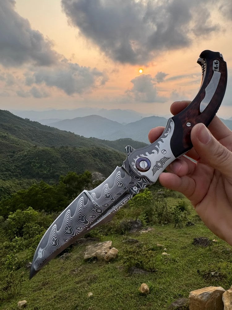 Damascus Handmade Folding Knife- Night Devil Knight