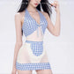 Blue Plaid Maid Cosplay Uniform