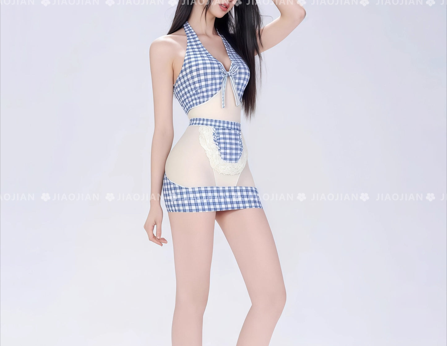 Blue Plaid Maid Cosplay Uniform