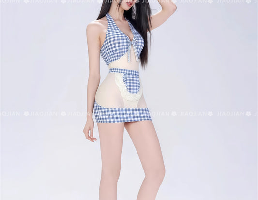 Blue Plaid Maid Cosplay Uniform