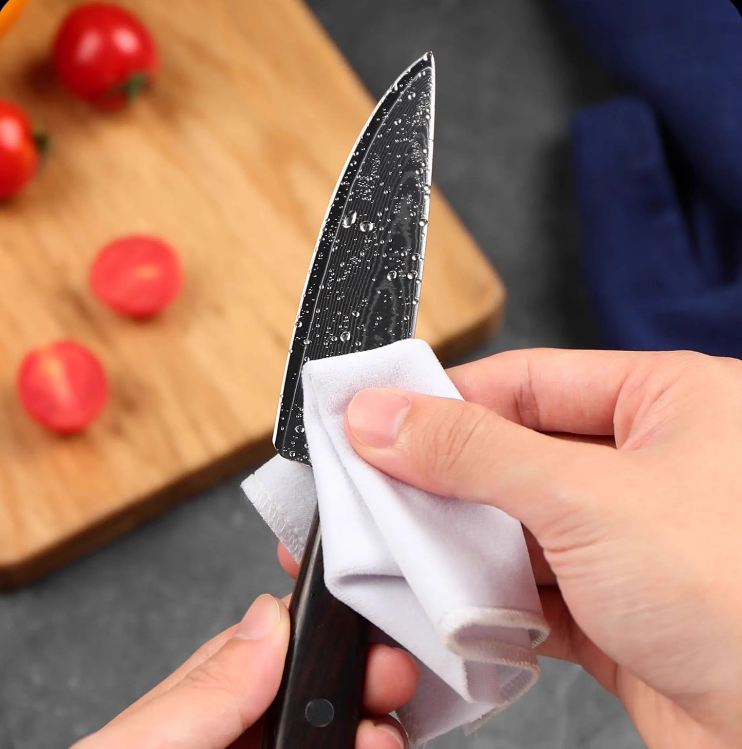 Damascus Paring Knife AUS-10 with Ebony Handle