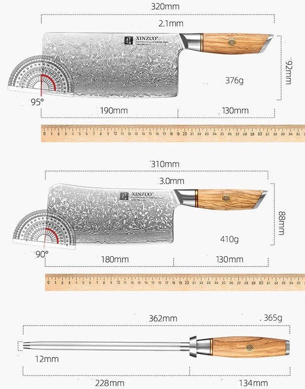 73 Layer Damascus Steel Knife Set with Olive Wood Handle