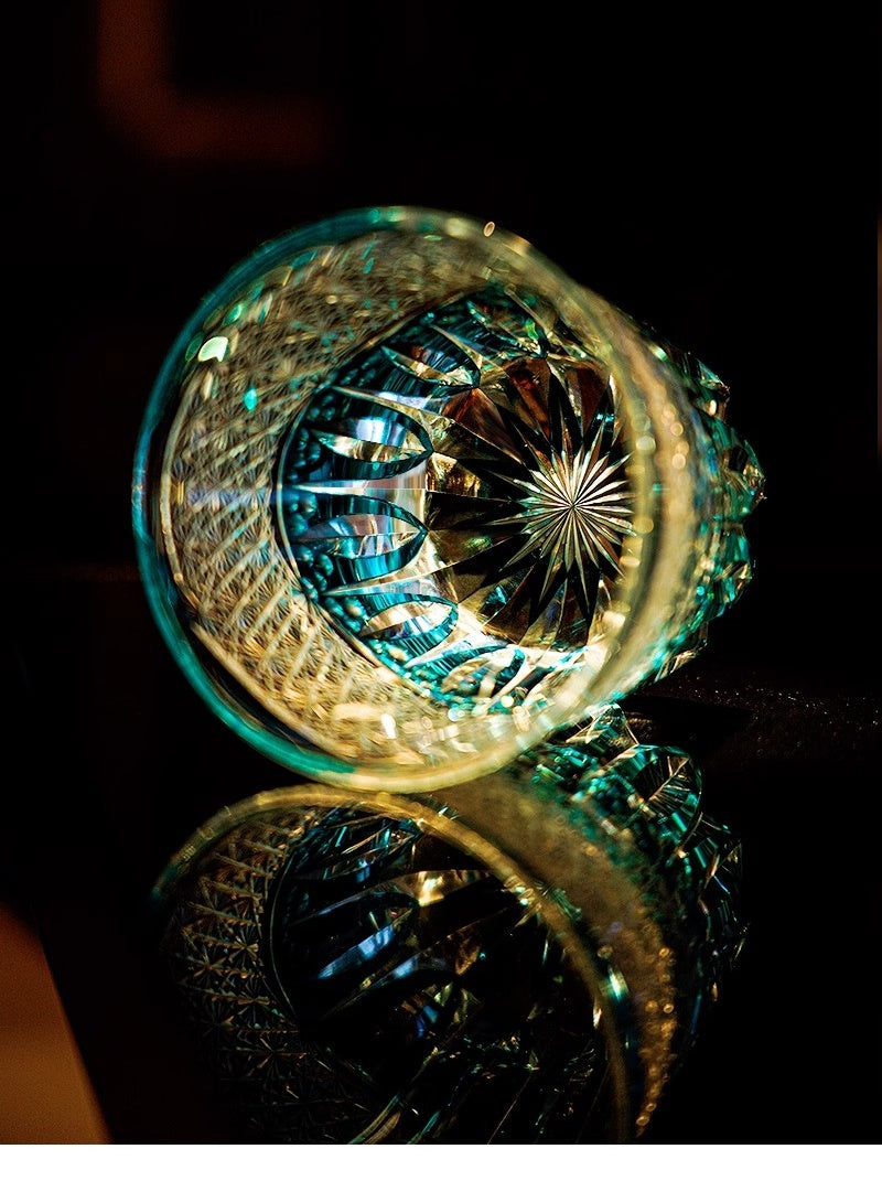 Golden Chrysanthemum Spray Edo Kiriko Whiskey Glass Goglasscup