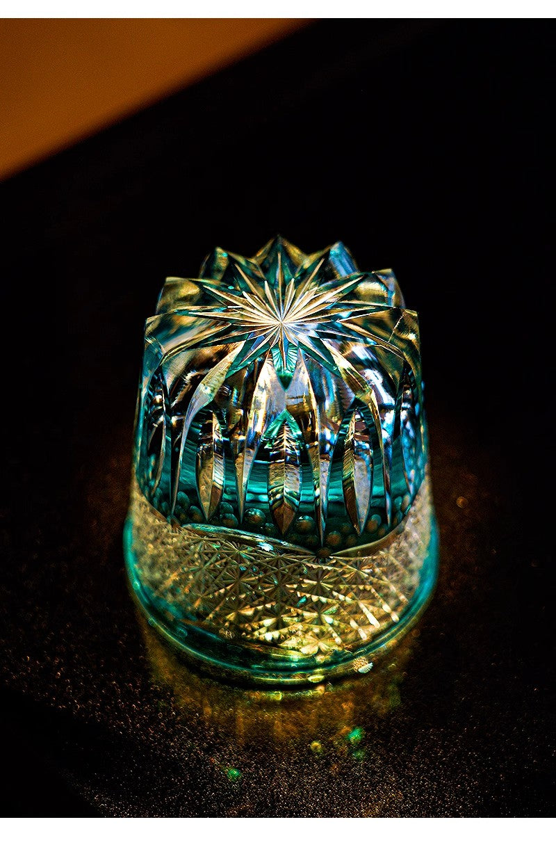 Golden Chrysanthemum Spray Edo Kiriko Whiskey Glass Goglasscup