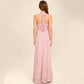 A-line Scoop Floor-Length Chiffon Bridesmaid Dress With Pleated