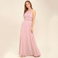 A-line Scoop Floor-Length Chiffon Bridesmaid Dress With Pleated